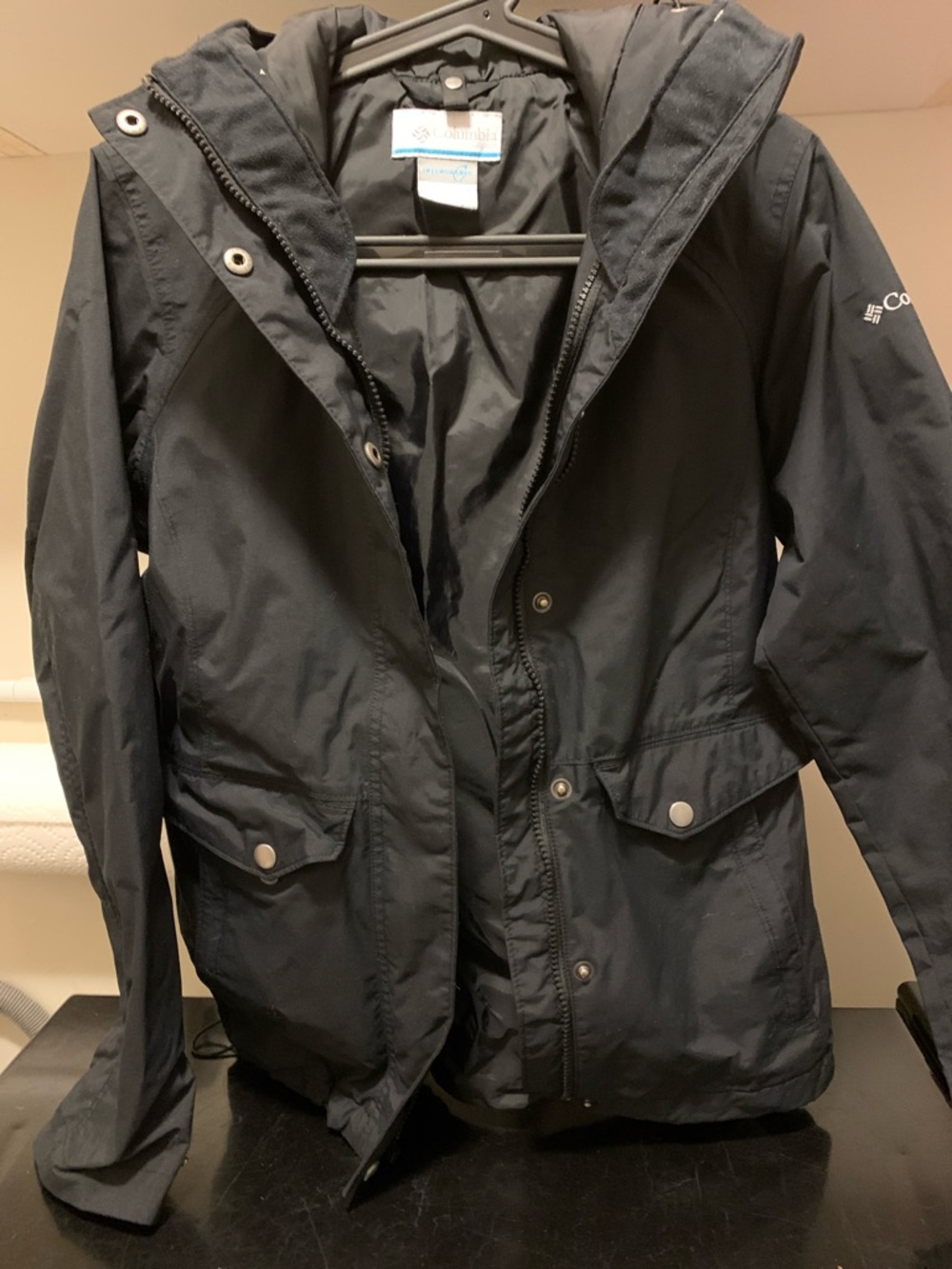 Columbia Black Hooded Trench Coat